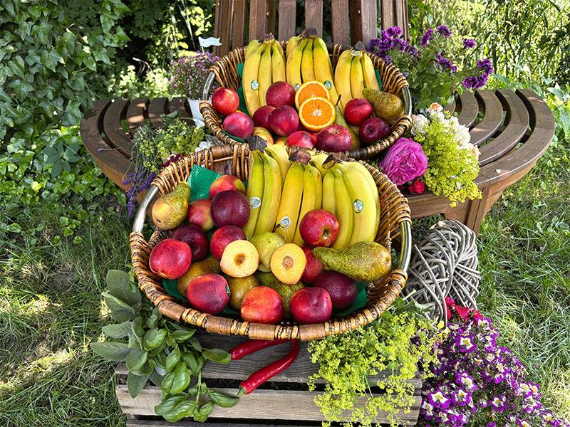 Nahaufnahme vom Obstkorb Büro 7 Maxi mit Obst nach ﻿Saison für ca. 25 - 35 Personen für Hamburg und Umgebung